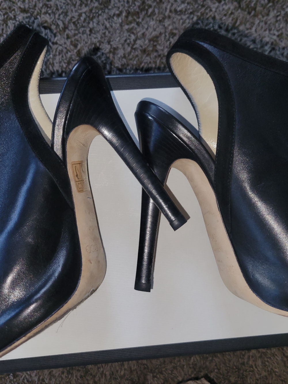 Jimmy Choo Peep Toe Leather Stiletto Black Zip Sandal Sling Backs 36.5 6.5 - Picture 4 of 9